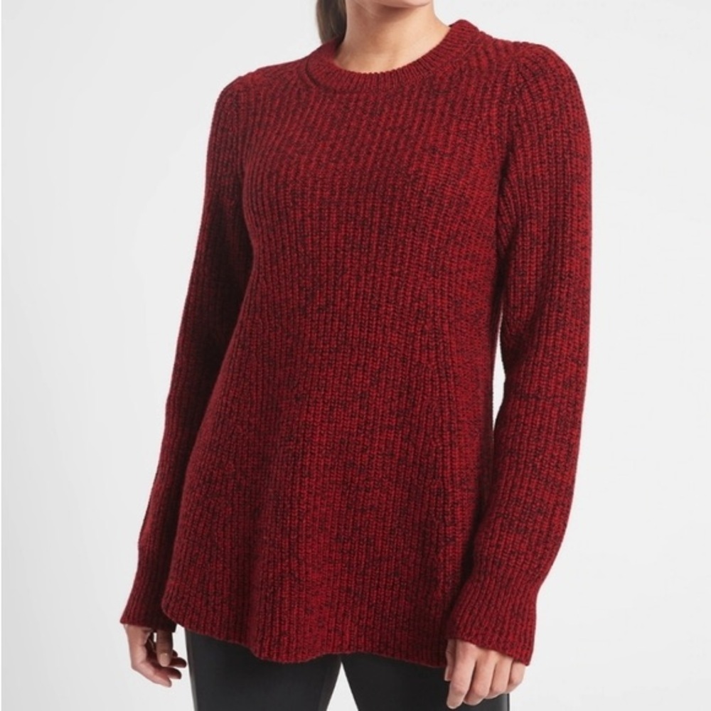 NWT Athleta Sierra Crew Wool Blend Sweater Red‎ Black Size Large